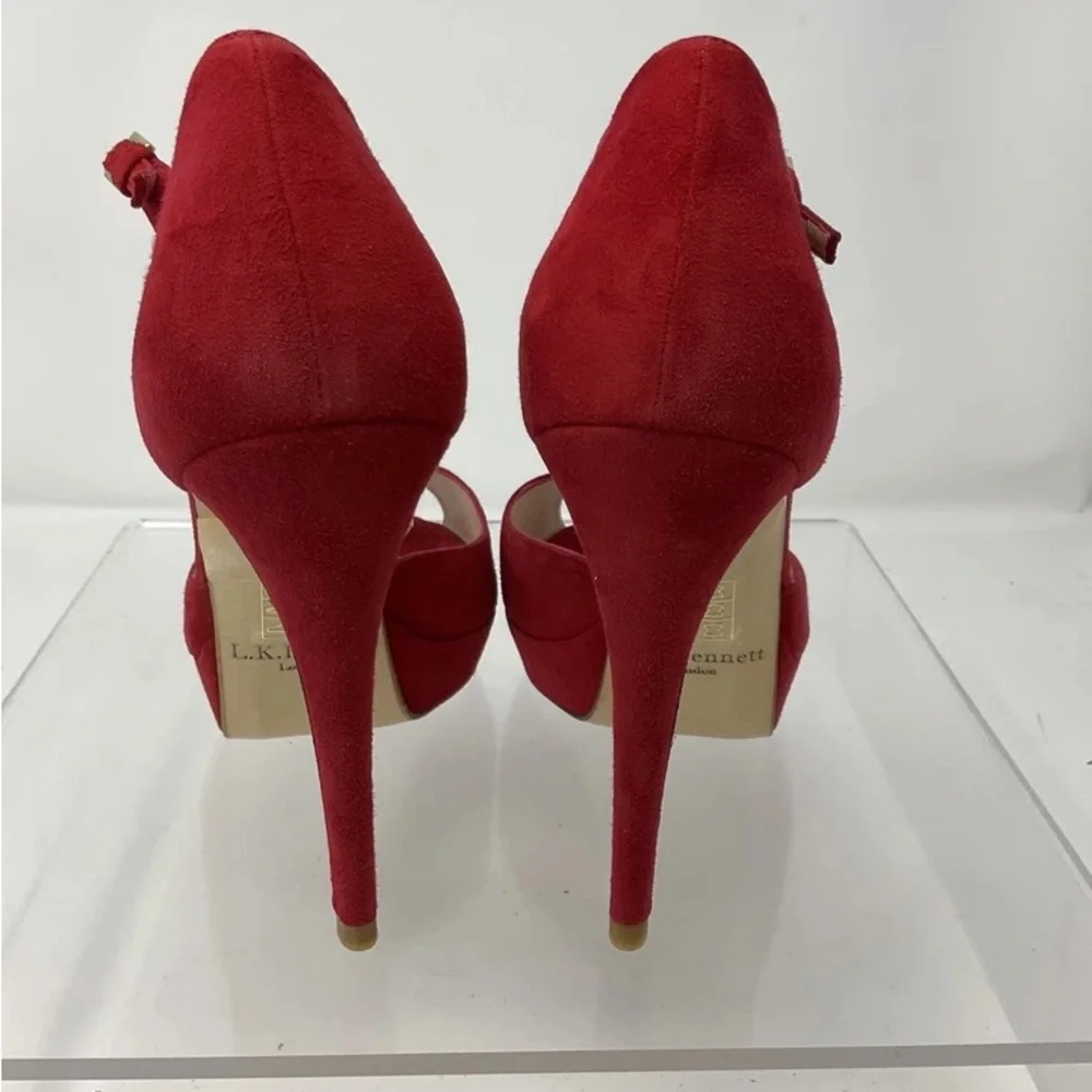 LK Bennett Red Suede Peep-Toe Ankle-Strap Heels